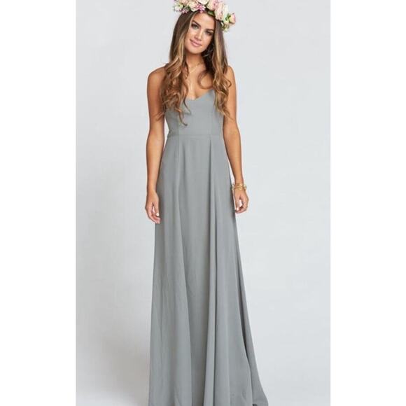 Show Me Your Mumu Tie Back Gown Maxi Dress Gray Silver Size Medium NEW - Picture 3 of 9